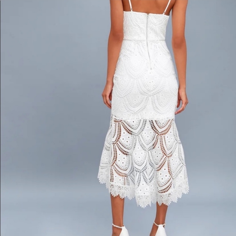 Lulus Bohemian Boho Western White Crochet Lace Summer Midi Dress. Size XS - Picture 2 of 13